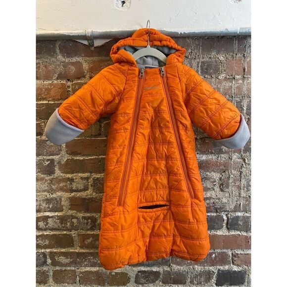 Eddie Bauer Baby Orange/Gray Full Cover Double Zip Snowsuit Sleeper Size 6-9m